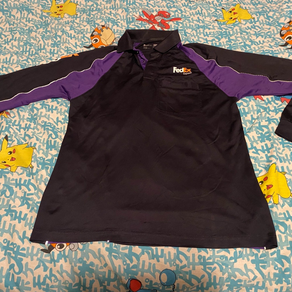 FedEx Express Stan Herman Uniform Long Sleeve Polo Black Purple Medium Regular
